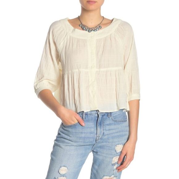Free People Sea to Shore Ivory Cropped Blouse - Picture 1 of 7